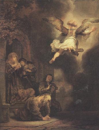REMBRANDT Harmenszoon van Rijn The angel leaving Tobit and his family (mk33) oil painting picture